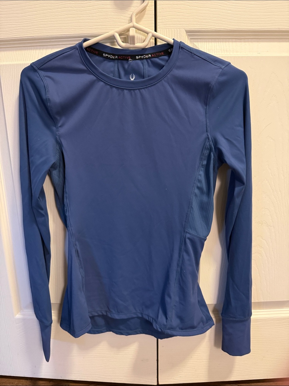 Spyder Blue Long-Sleeve Active Top Thumbholes and Hidden Pocket